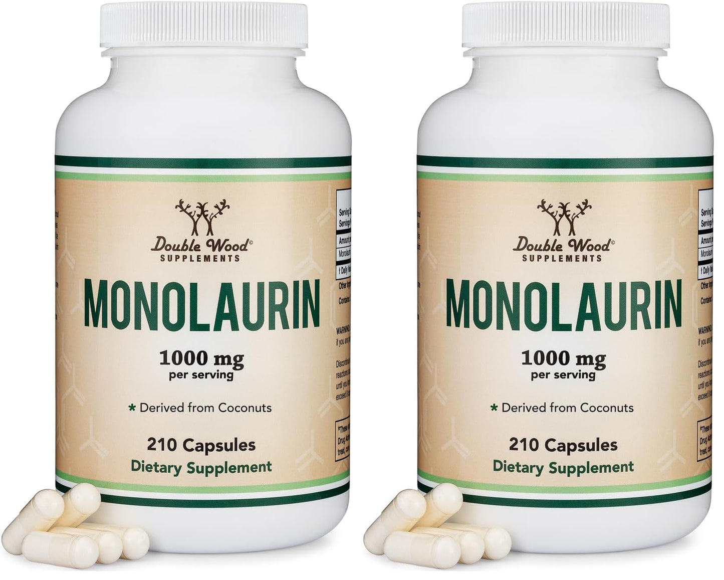 Double Wood Monolaurin Immune Support – 1,000mg per Serving, 210 Capsules (Vegan, Non-GMO, Gluten Free) – Pack of 2