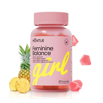 Montue Premium Diamond Feminine Balance Gummies - pH Balance with Prebiotics & Lactobacillus Probiotic Blend, Hawaiian Pineapple, Immune Support, Vegan & Non-GMO (60 Gummies)