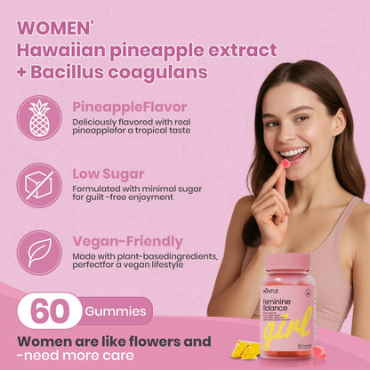 Montue Premium Diamond Feminine Balance Gummies - pH Balance with Prebiotics & Lactobacillus Probiotic Blend, Hawaiian Pineapple, Immune Support, Vegan & Non-GMO (60 Gummies)