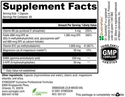 XYMOGEN Mood Food – Mood Support with GABA, 5-HTP & B Vitamins (60 capsules)