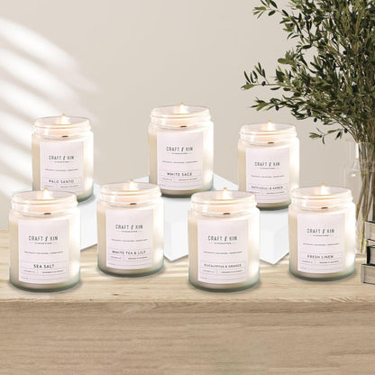 Craft & Kin Fresh Linen Soy Candle – 8 oz, Wood Wick, 45-Hour Burn