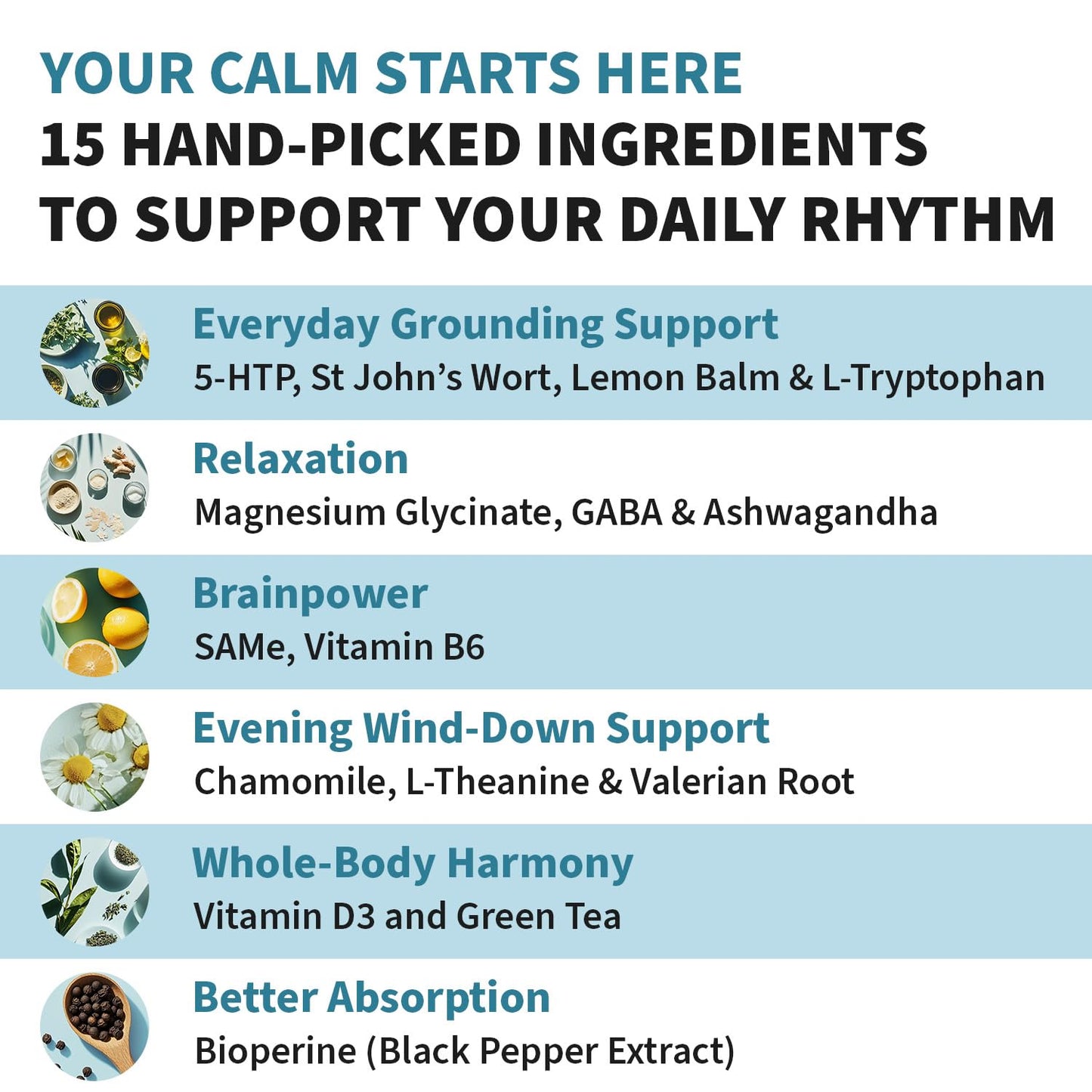 15-in-1 Mood Support Supplement - 5-HTP 200mg + L-Theanine, Magnesium & Ashwagandha