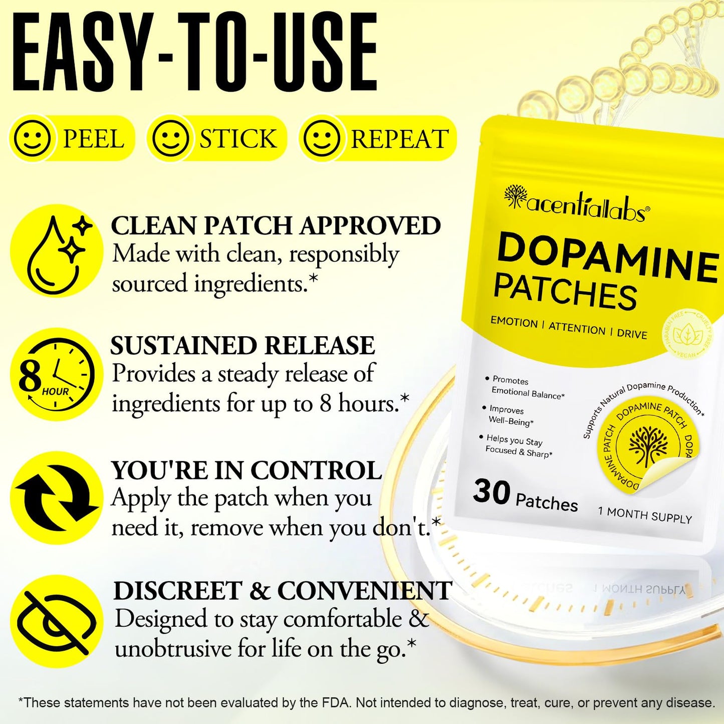 Dopamine Patches – 60Pcs Vegan Mood Boost & Daily Wellness | Plant-Based Mood Support for Men & Women