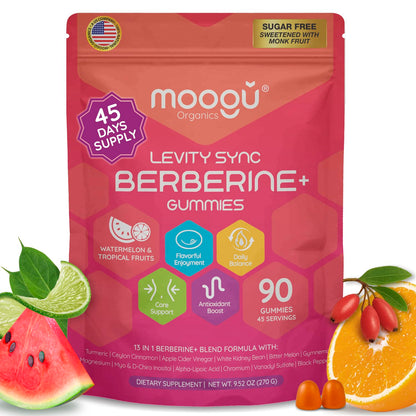 Moogǔ Organics Berberine Gummies – Turmeric, Cinnamon, Alpha-Lipoic Acid (90 ct)