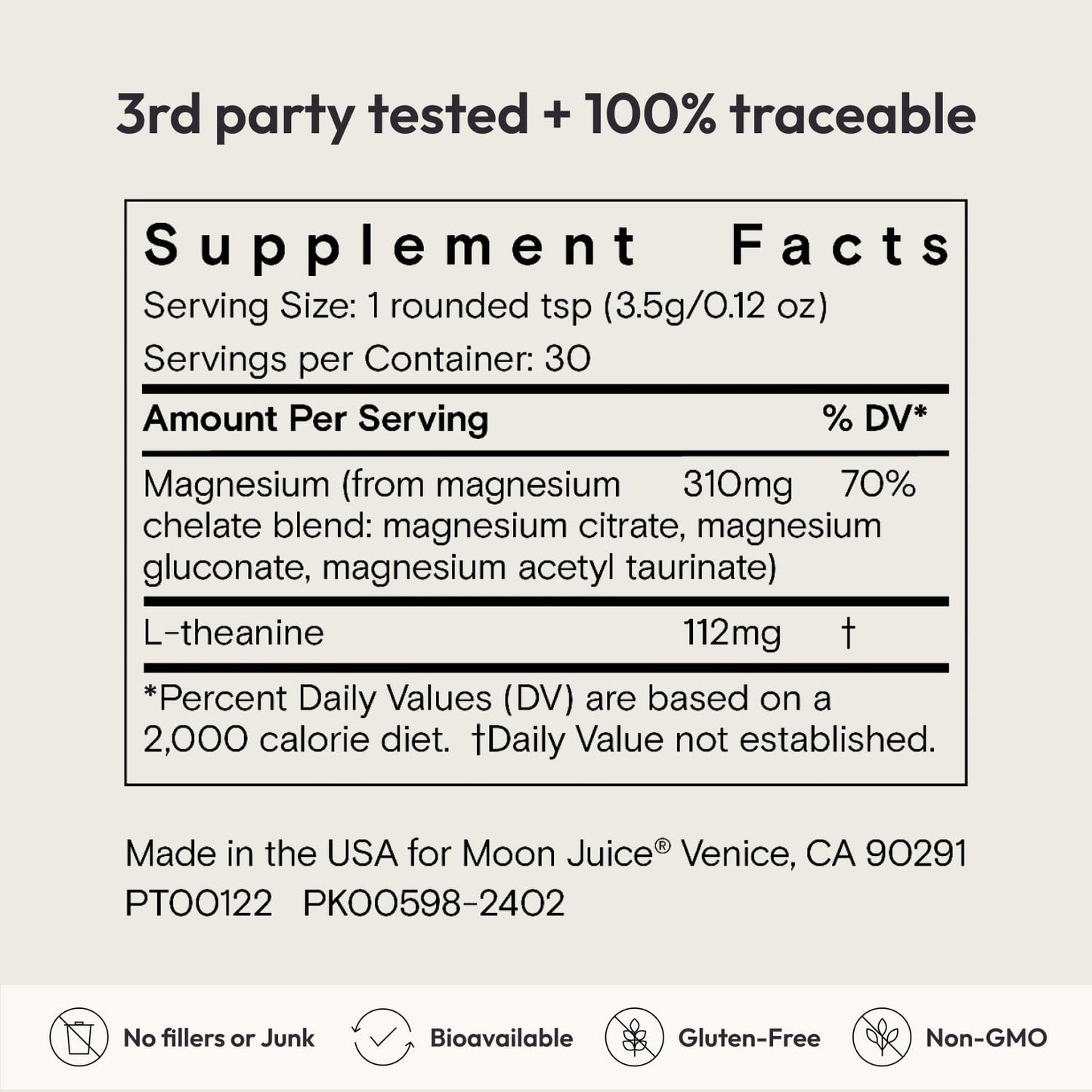 Moon Juice Magnesi-Om Magnesium Powder with L-Theanine | Sleep, Calm & Digestive Support | 30 Servings