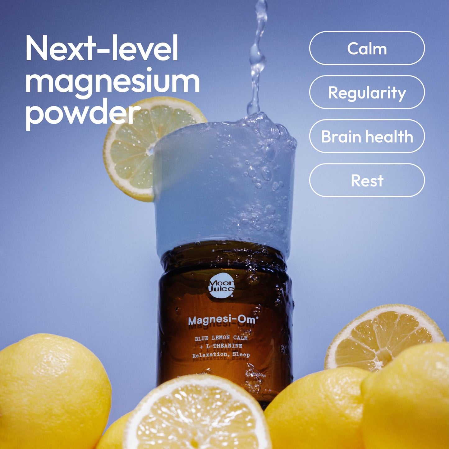 Moon Juice Magnesi-Om Magnesium Powder – Chelated Magnesium + L-Theanine for Rest, Relaxation & Regularity – Vegan & Non-GMO – Blue Lemon, 4.2 oz