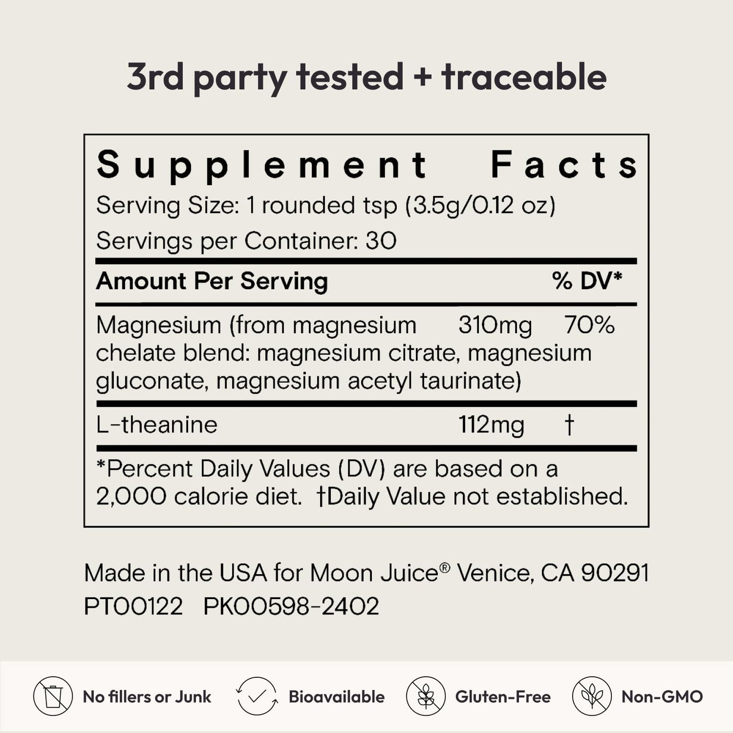 Moon Juice Magnesi-Om Magnesium Powder with L-Theanine | Sleep, Calm & Digestive Support | 30 Servings