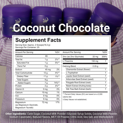 MoonBrew Nighttime Magnesium Coconut Chocolate Sleep Drink Mix – Melatonin-Free