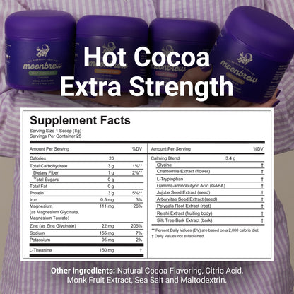 MoonBrew Nighttime Extra Strength Magnesium Hot Cocoa – Melatonin-Free Sleep Support Drink Mix
