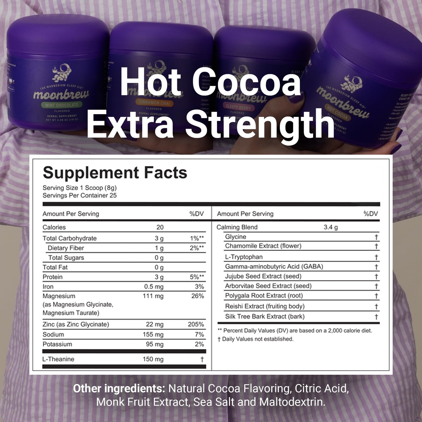MoonBrew Nighttime Extra Strength Magnesium Hot Cocoa – Melatonin-Free Sleep Support Drink Mix