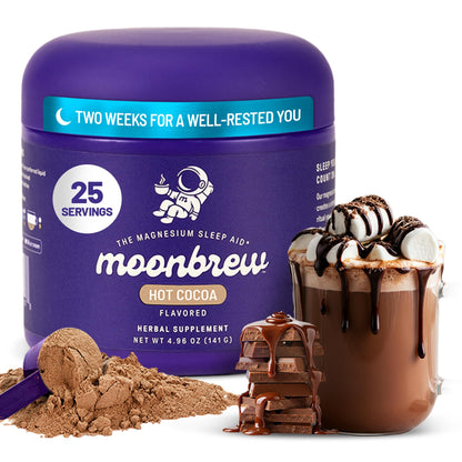 MoonBrew Nighttime Magnesium Hot Cocoa – Sleep Support (Melatonin-Free) with L-Theanine & Chamomile