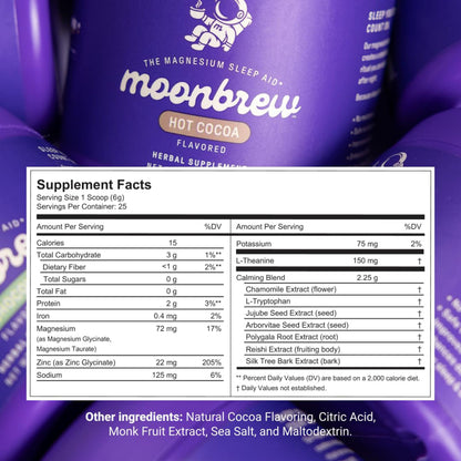 MoonBrew Nighttime Magnesium Hot Cocoa – Sleep Support (Melatonin-Free) with L-Theanine & Chamomile