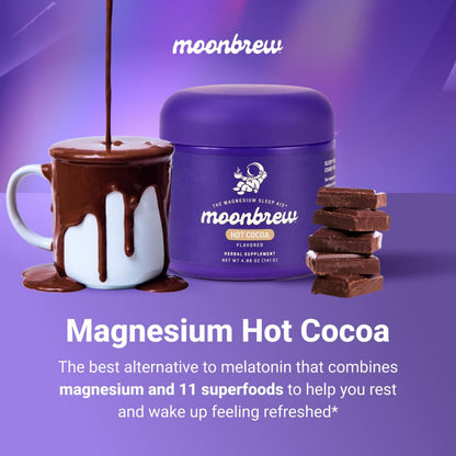 MoonBrew Nighttime Magnesium Hot Cocoa – Sleep Support (Melatonin-Free) with L-Theanine & Chamomile