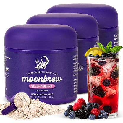 MoonBrew Nighttime Magnesium Sleepy Berry Smoothie – 3-Pack, Melatonin-Free Sleep Support with L-Theanine, Chamomile & Zinc Glycinate | 75 Servings