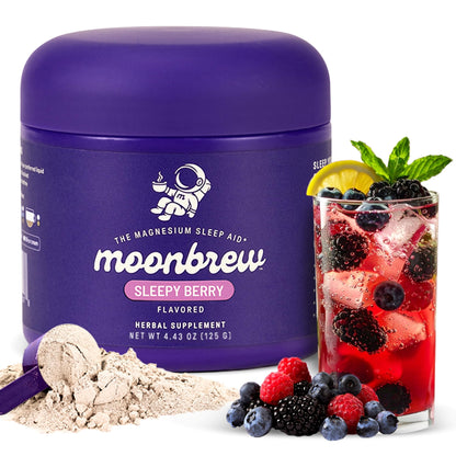 MoonBrew Nighttime Magnesium Sleepy Berry Smoothie – Melatonin-Free Sleep Support for Adults (25 Servings)