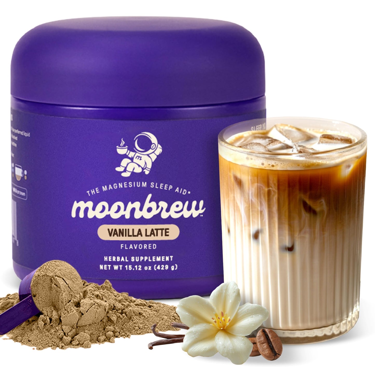 MoonBrew Nighttime Magnesium Vanilla Latte Mix — Melatonin-Free Sleep Drink with Magnesium Glycinate, L-Theanine & Chamomile
