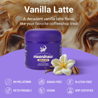MoonBrew Nighttime Magnesium Vanilla Latte Mix — Melatonin-Free Sleep Drink with Magnesium Glycinate, L-Theanine & Chamomile