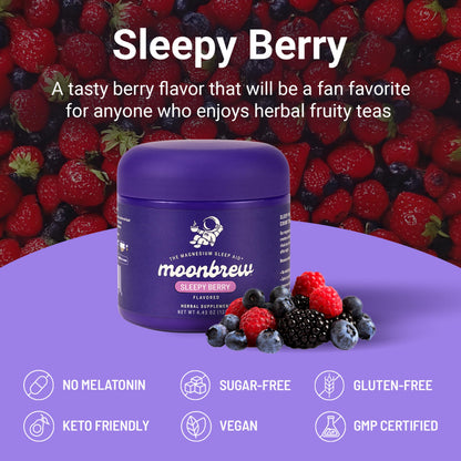 MoonBrew Nighttime Magnesium Sleepy Berry Smoothie – 3-Pack, Melatonin-Free Sleep Support with L-Theanine, Chamomile & Zinc Glycinate | 75 Servings