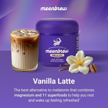 MoonBrew Nighttime Magnesium Vanilla Latte Mix — Melatonin-Free Sleep Drink with Magnesium Glycinate, L-Theanine & Chamomile