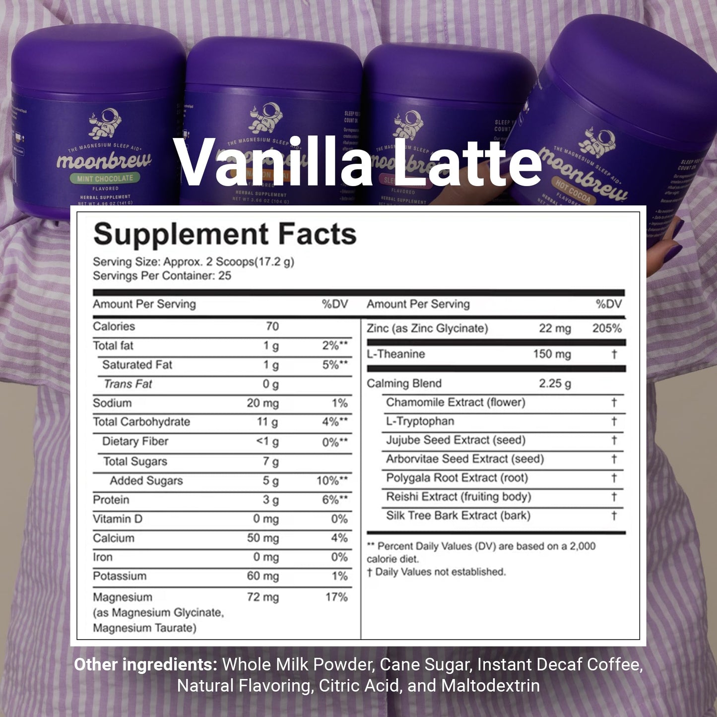 MoonBrew Nighttime Magnesium Vanilla Latte Mix — Melatonin-Free Sleep Drink with Magnesium Glycinate, L-Theanine & Chamomile