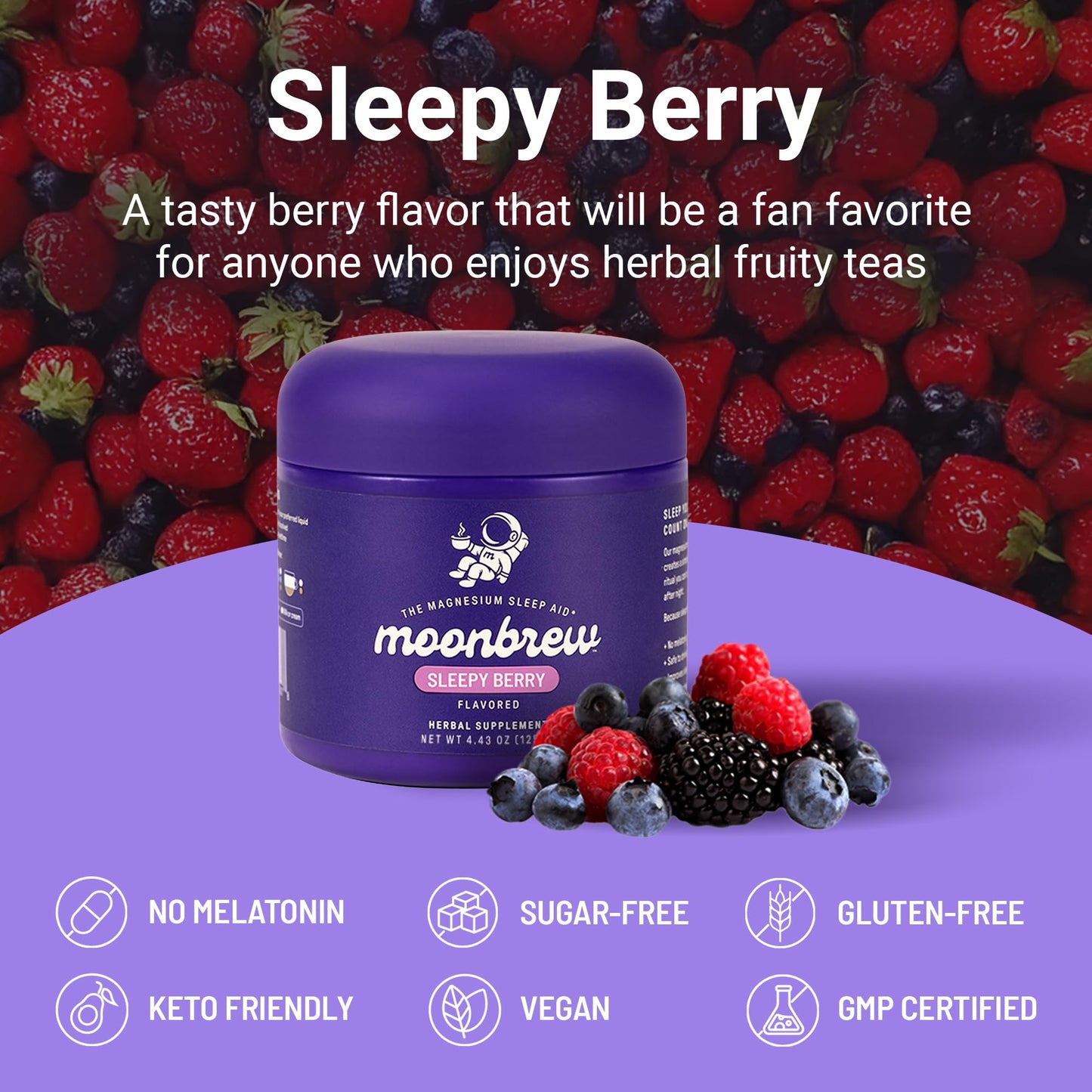 MoonBrew Nighttime Magnesium Sleepy Berry Smoothie – Melatonin-Free Sleep Support for Adults (25 Servings)
