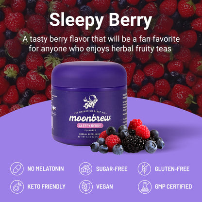 MoonBrew Nighttime Magnesium Sleepy Berry Smoothie – Melatonin-Free Sleep Support for Adults (25 Servings)