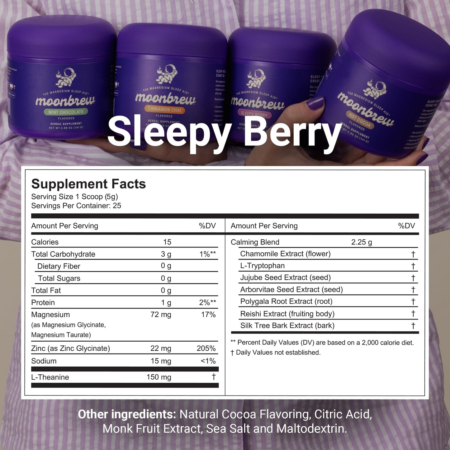 MoonBrew Nighttime Magnesium Sleepy Berry Smoothie – Melatonin-Free Sleep Support for Adults (25 Servings)
