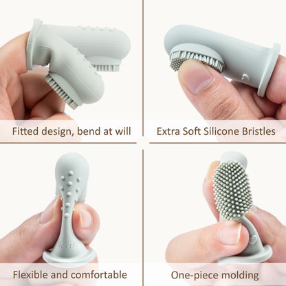 Moonkie Baby Finger Toothbrush Kit – 2 Pcs, 3 Months+, Clay/Ivory