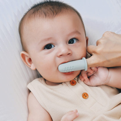 Moonkie Baby Finger Toothbrush Kit – 2 Pcs (Warm Taupe/Ivory) for 3+ Months