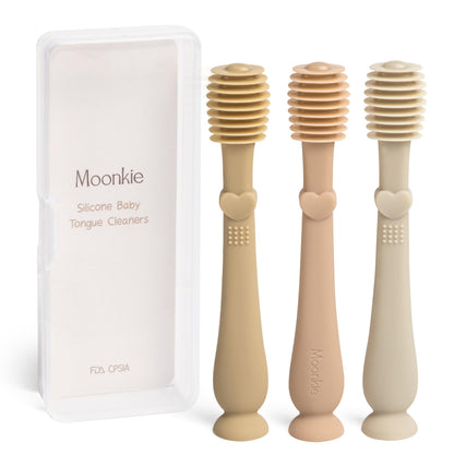Moonkie Baby Tongue Cleaner – 3-Piece Newborn Kit (Croissant/Apricot/Sand)
