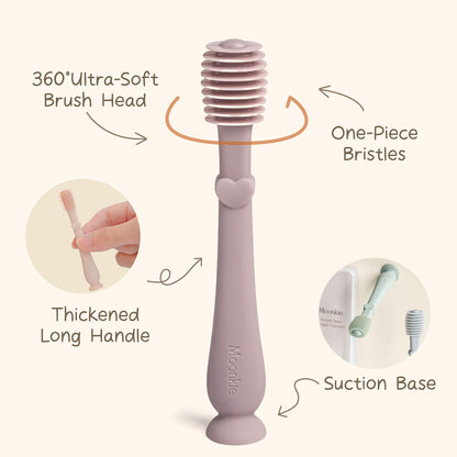 Moonkie Baby Tongue Cleaner – 3-Piece Newborn Kit (Croissant/Apricot/Sand)