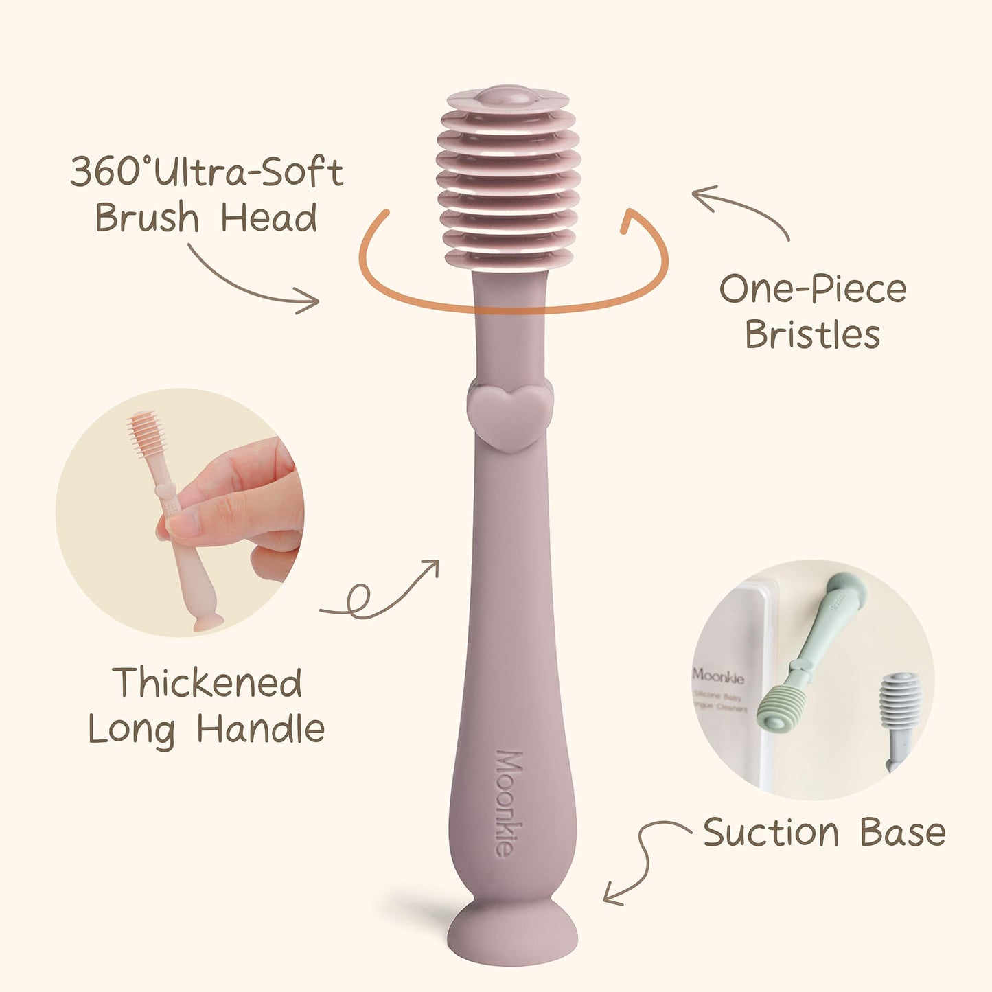 Moonkie Baby Tongue Cleaner 3-Pack – Silicone Oral Care Kit (Blush, Pale Mauve, Ivory)