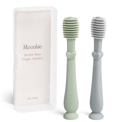 Moonkie Baby Tongue Cleaner & Toddler Toothbrush Kit – 2 Pcs (Blue/Mint)