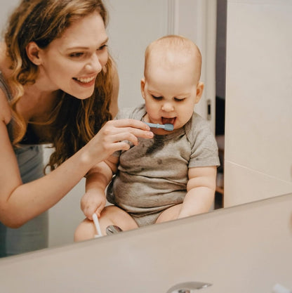 Moonkie Baby Tongue Cleaner & Toddler Toothbrush Kit – 2 Pcs (Blue/Mint)