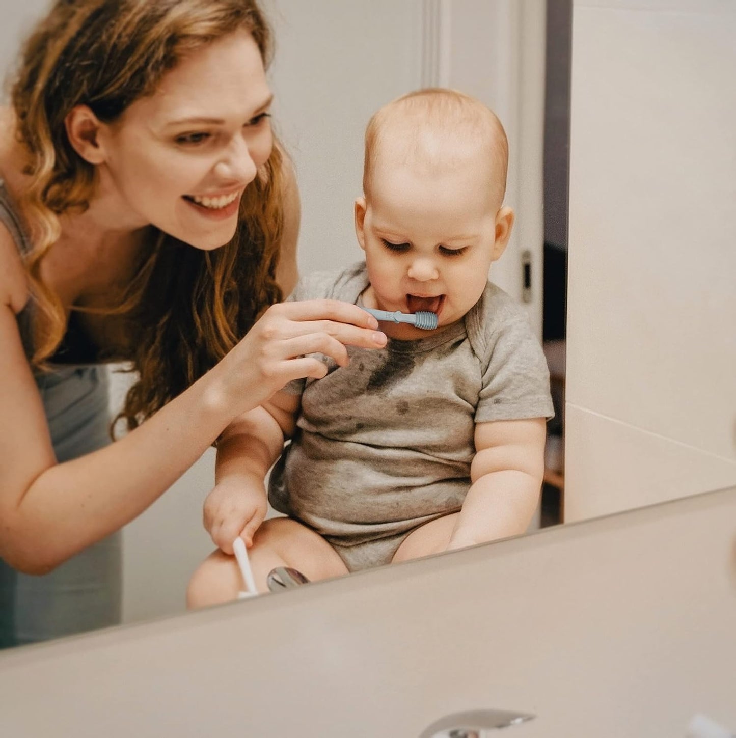 Moonkie Baby Finger Toothbrush & Tongue Cleaner Kit – 3 Months+, 3 Pcs (Blue/Mint/Blue)
