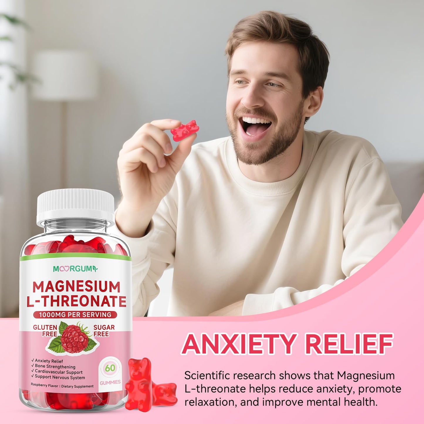 MOORGUMY Magnesium L-threonate Gummies – 1,000 mg | 60 Count | Memory & Sleep Support