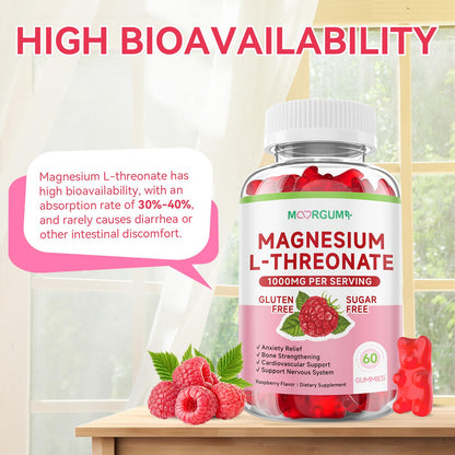 MOORGUMY Magnesium L-threonate Gummies – 1,000 mg | 60 Count | Memory & Sleep Support