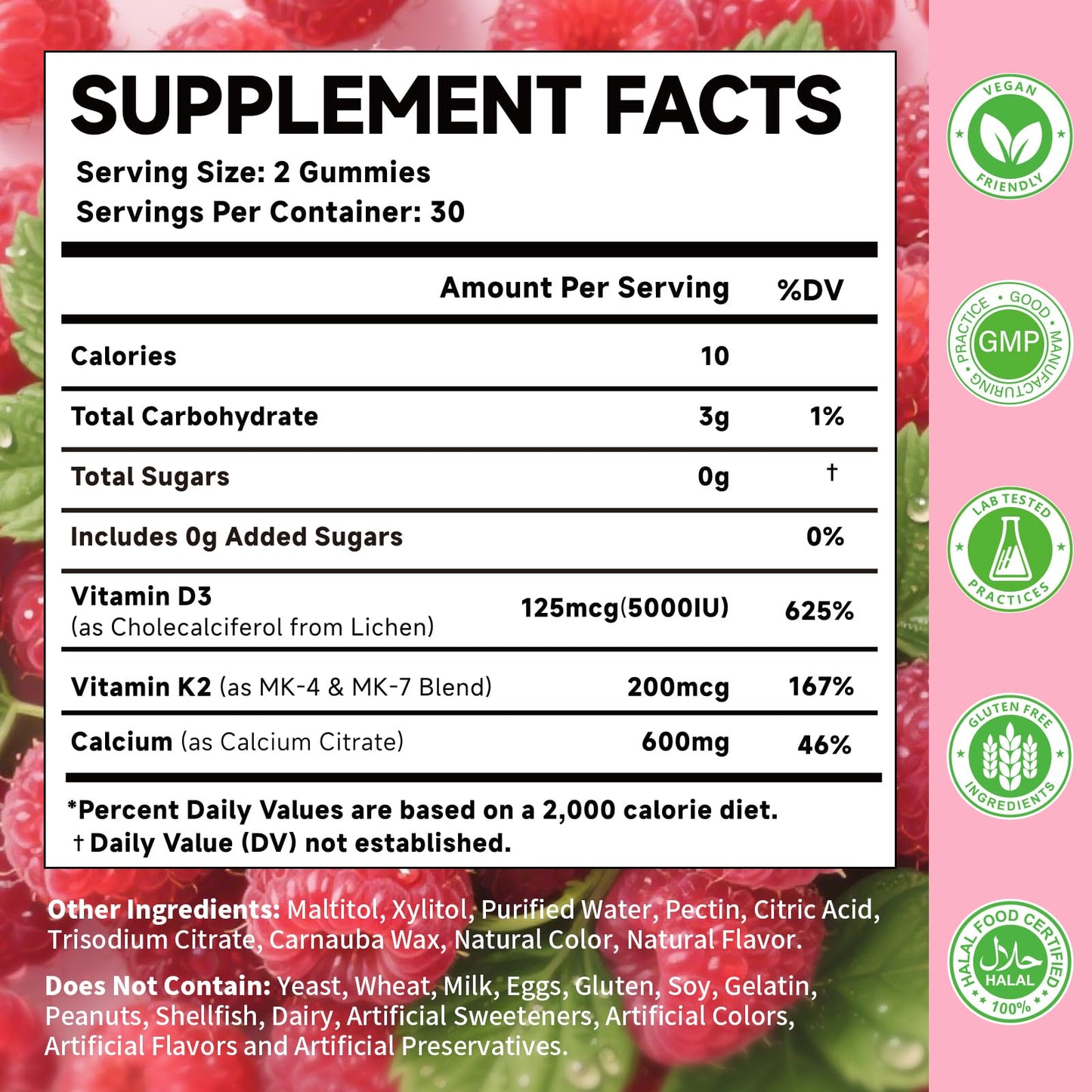 MOORGUMY Vitamin D3 K2 Gummies – 5000 IU D3, 200 mcg K2 MK-4 & MK-7, 600 mg Calcium – Supports Calcium Absorption, Healthy Bones, Immune & Heart Health – 60 Count