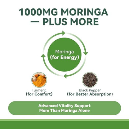 Moringa Capsules 1000mg | 10:1 Leaf Extract - USA Made