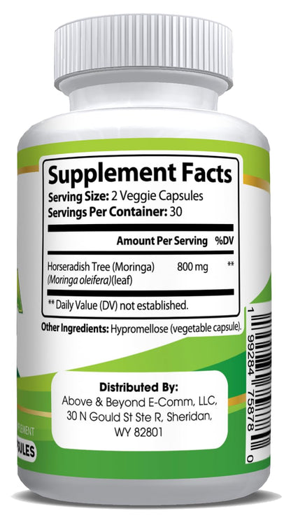 Pure Natural Smart Foods - Moringa Powder Capsules (60 Capsules) - 800mg of Pure Nutrient-Rich Moringa Powder