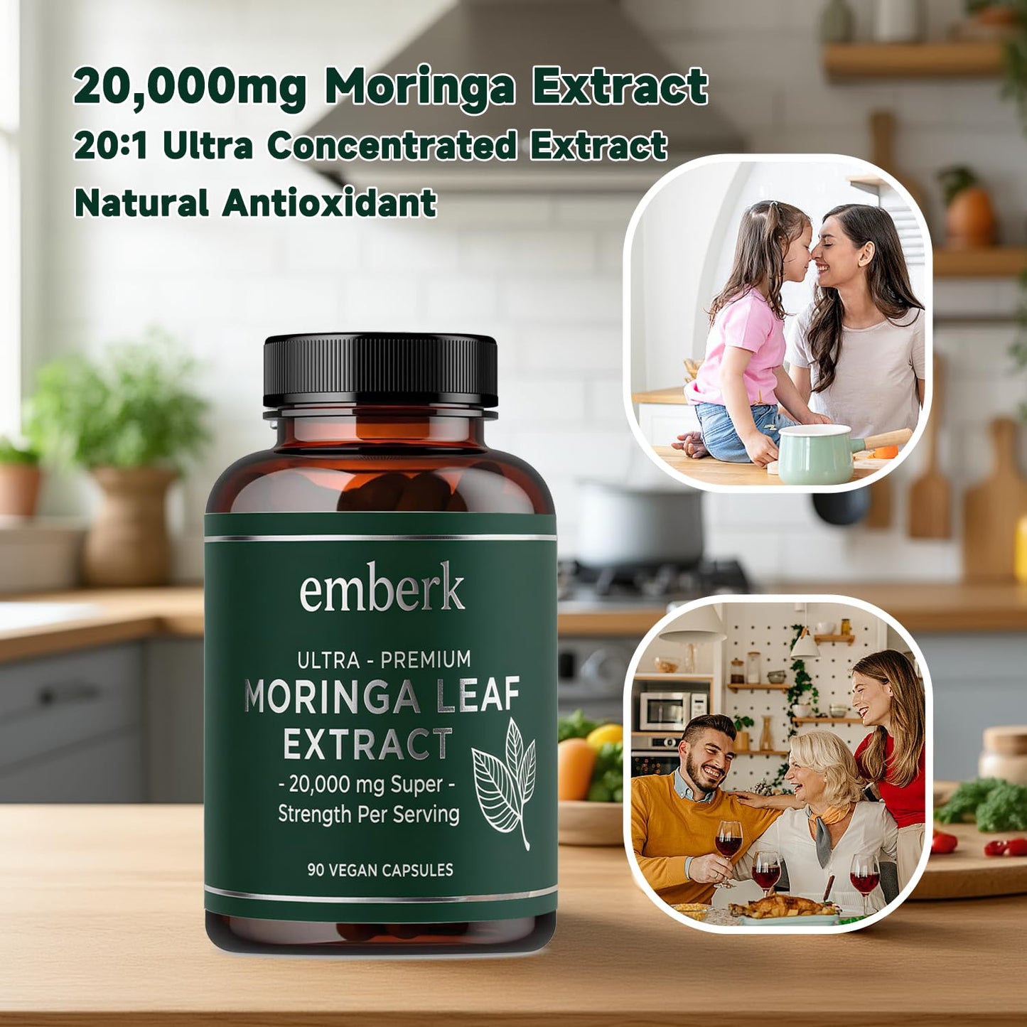 Moringa Capsules 20,000 mg Strength | 90-Count Vegan Non-GMO
