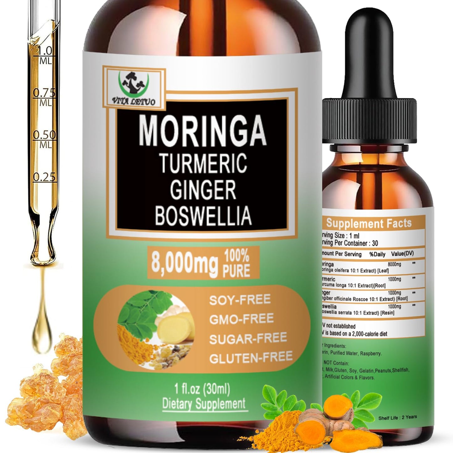 Moringa Drops – Organic Moringa Leaf Extract with Turmeric, Ginger & Boswellia
