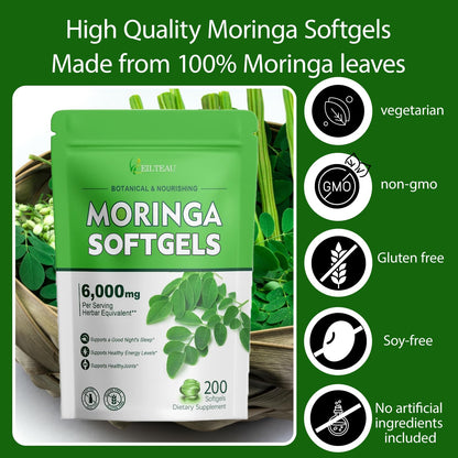 Moringa Capsules 200 Softgels | Pure Moringa Leaf Extracts, Energy, Skin & Gut Health, Rich in Antioxidants, Essential Vitamins & Amino Acids (1)