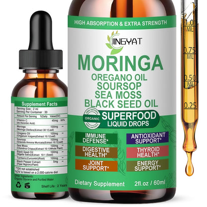 Moringa Liquid Drops — Organic High-Absorption Moringa Tincture with Soursop, Sea Moss & Black Seed Oil | Non-GMO, 30 Servings