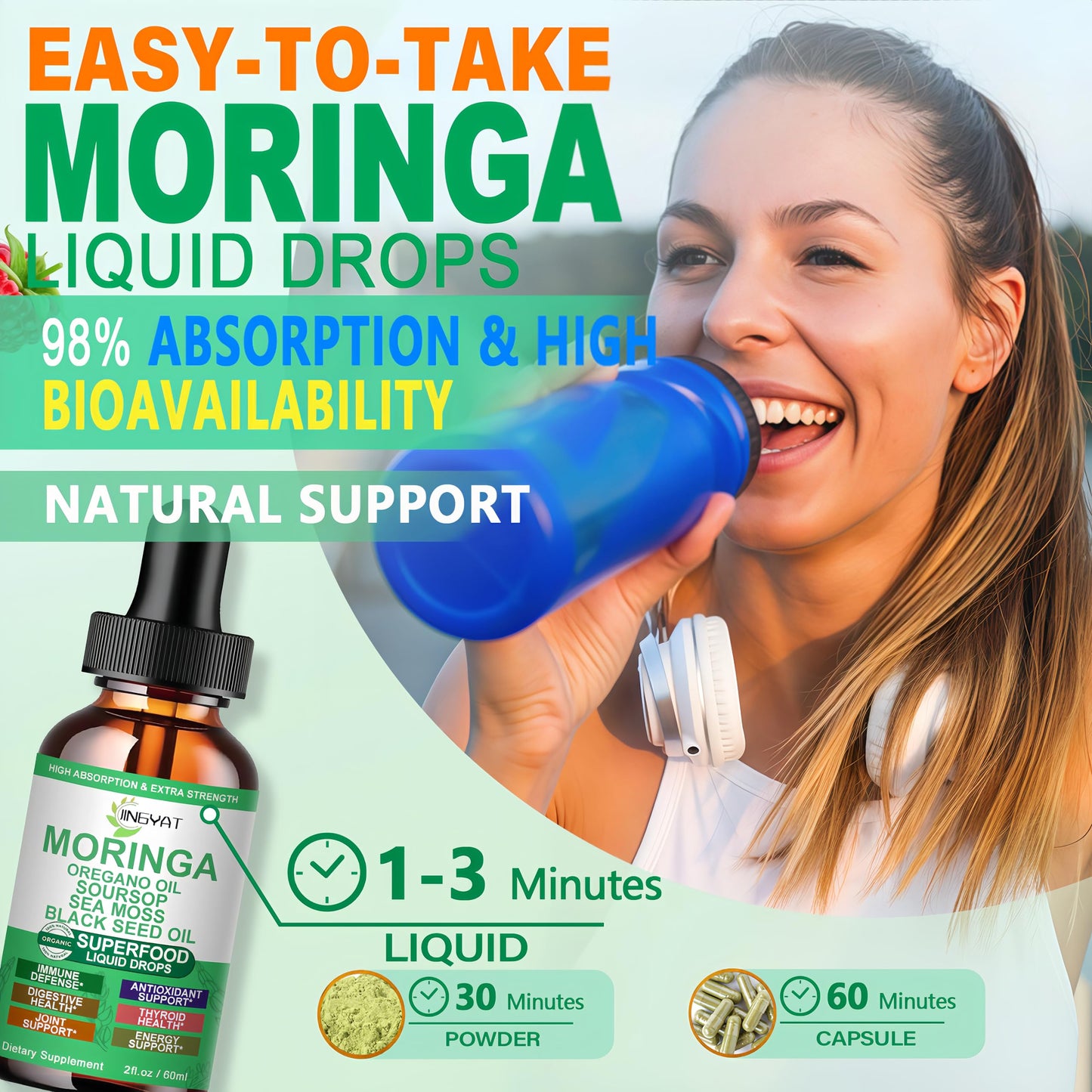 Moringa Liquid Drops — Organic High-Absorption Moringa Tincture with Soursop, Sea Moss & Black Seed Oil | Non-GMO, 30 Servings