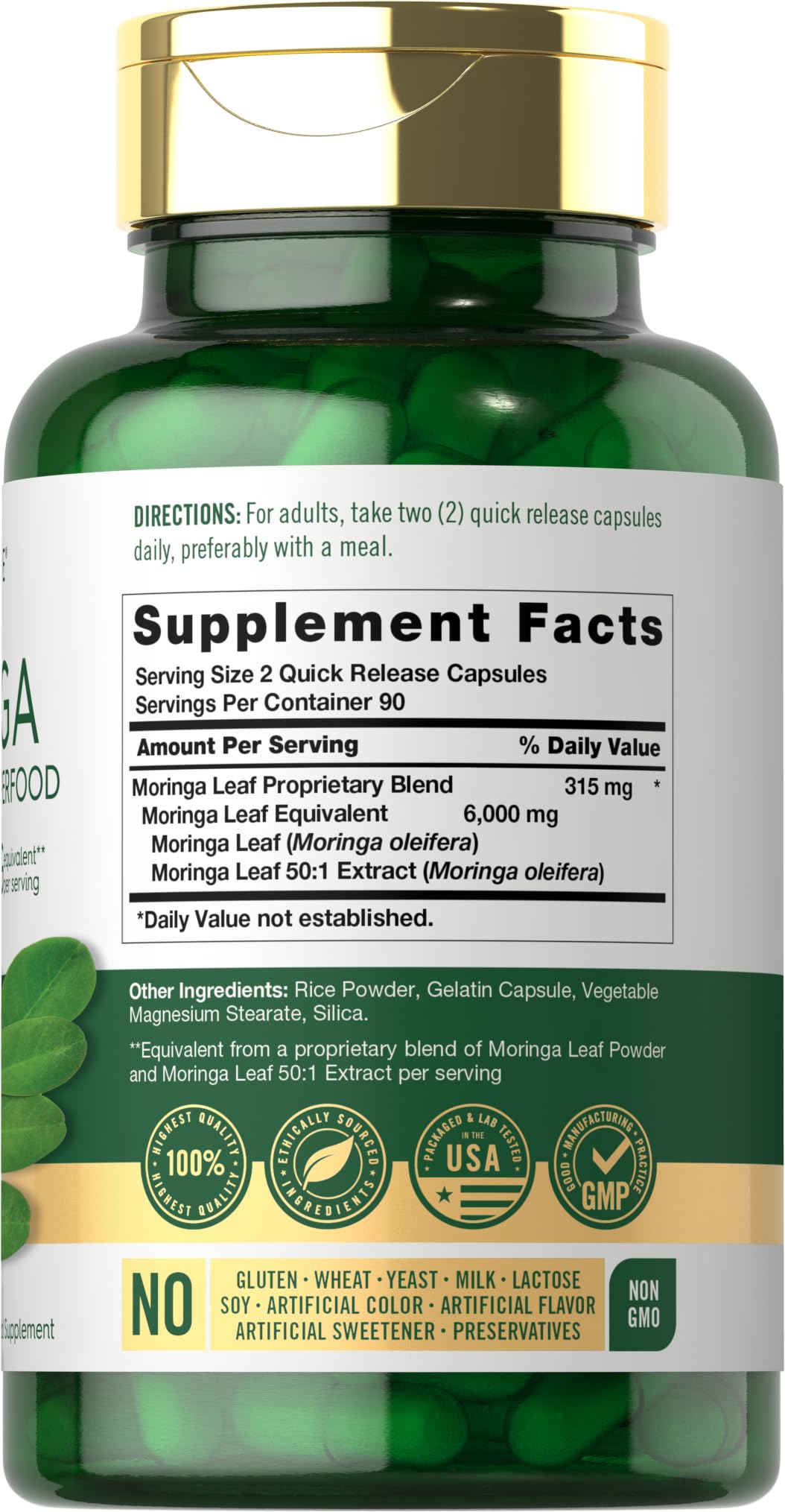 Carlyle Moringa Oleifera 180 Capsules | Non-GMO Gluten Free Green Superfood