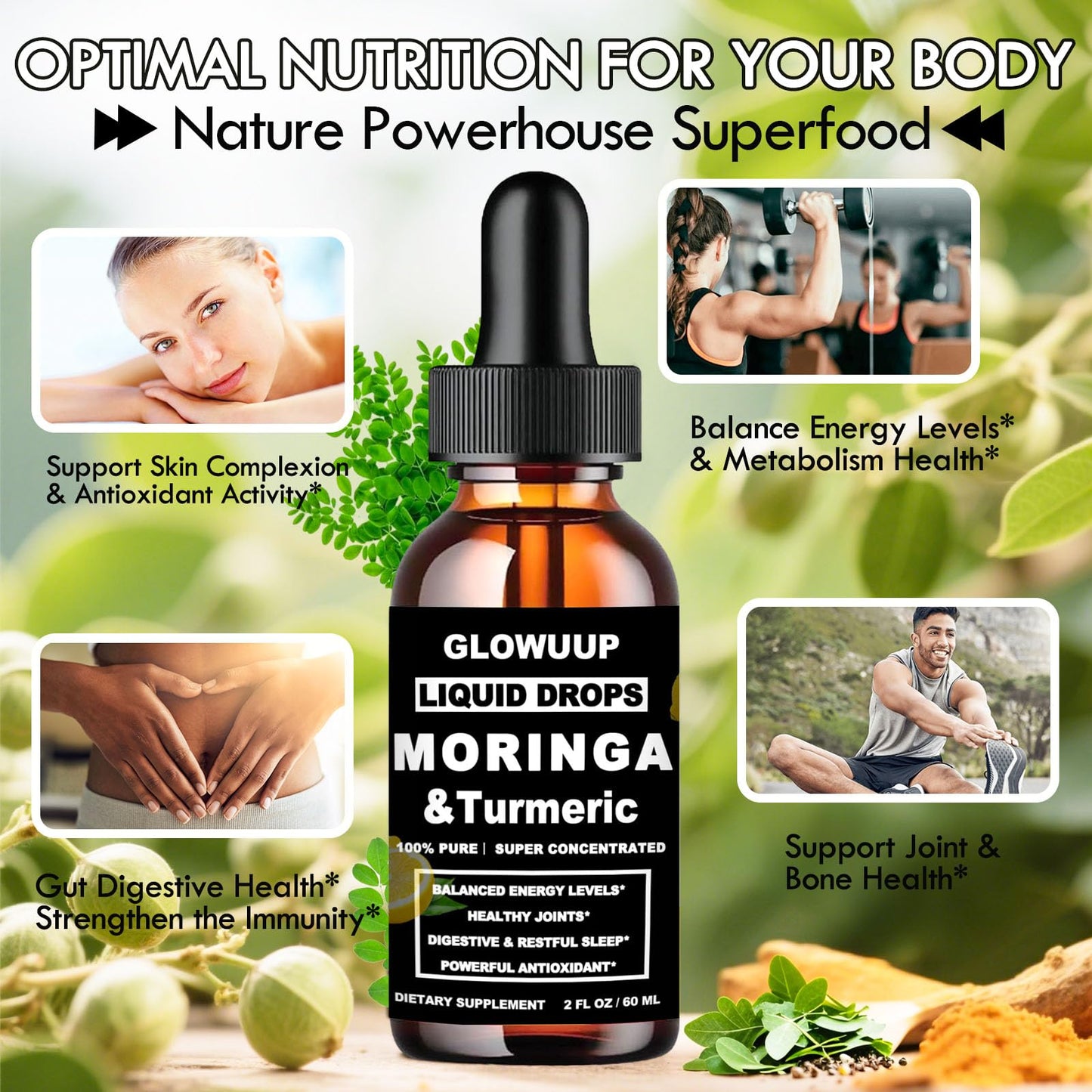 Organic Moringa Liquid Drops with Turmeric, Pepper & Vitamin C | 6x Absorption