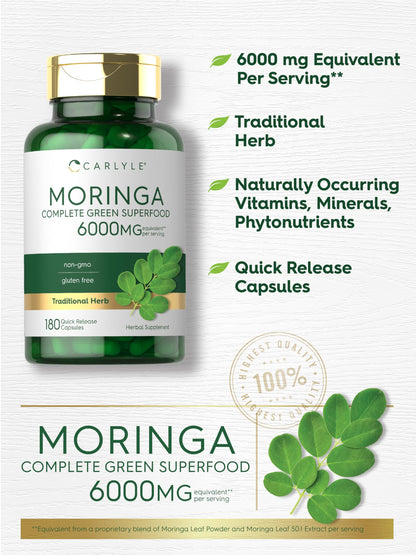 Carlyle Moringa Oleifera 180 Capsules | Non-GMO Gluten Free Green Superfood