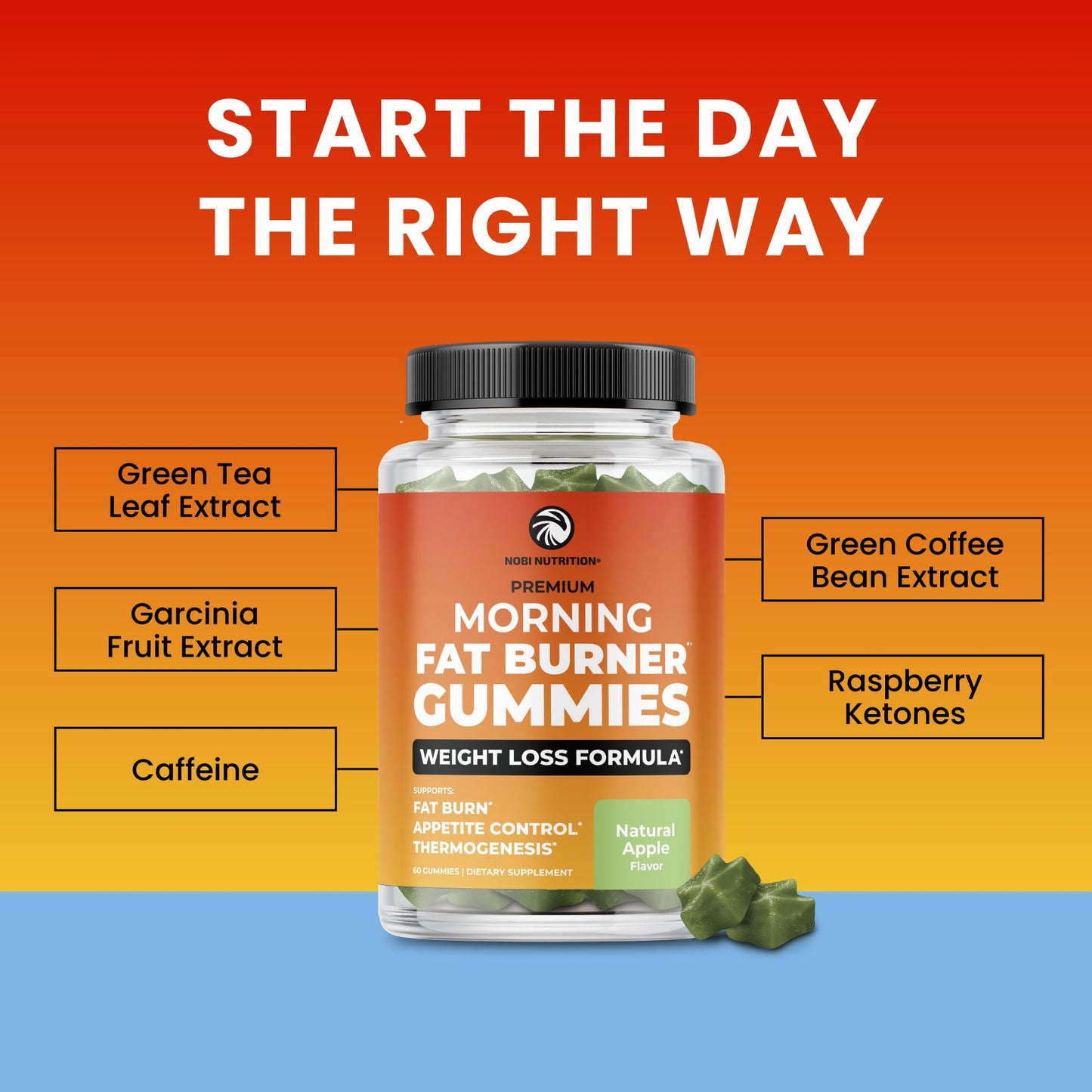 Morning Fat Burner Gummies – Weight Loss for Women & Men | Metabolism & Appetite Control | 60 Gummies