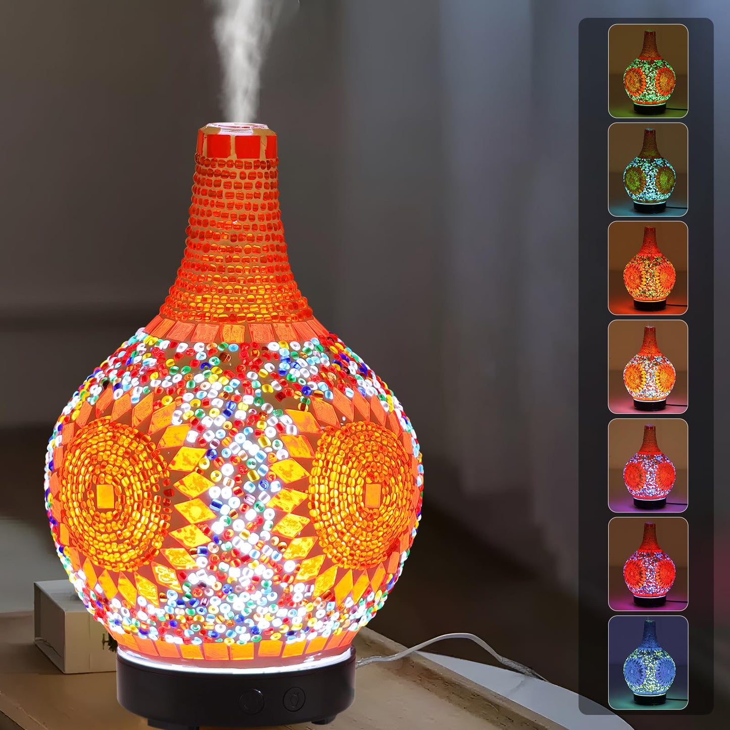 Mosaic Glass Diffuser - Tiffany Style Aromatherapy with 7-Color LED